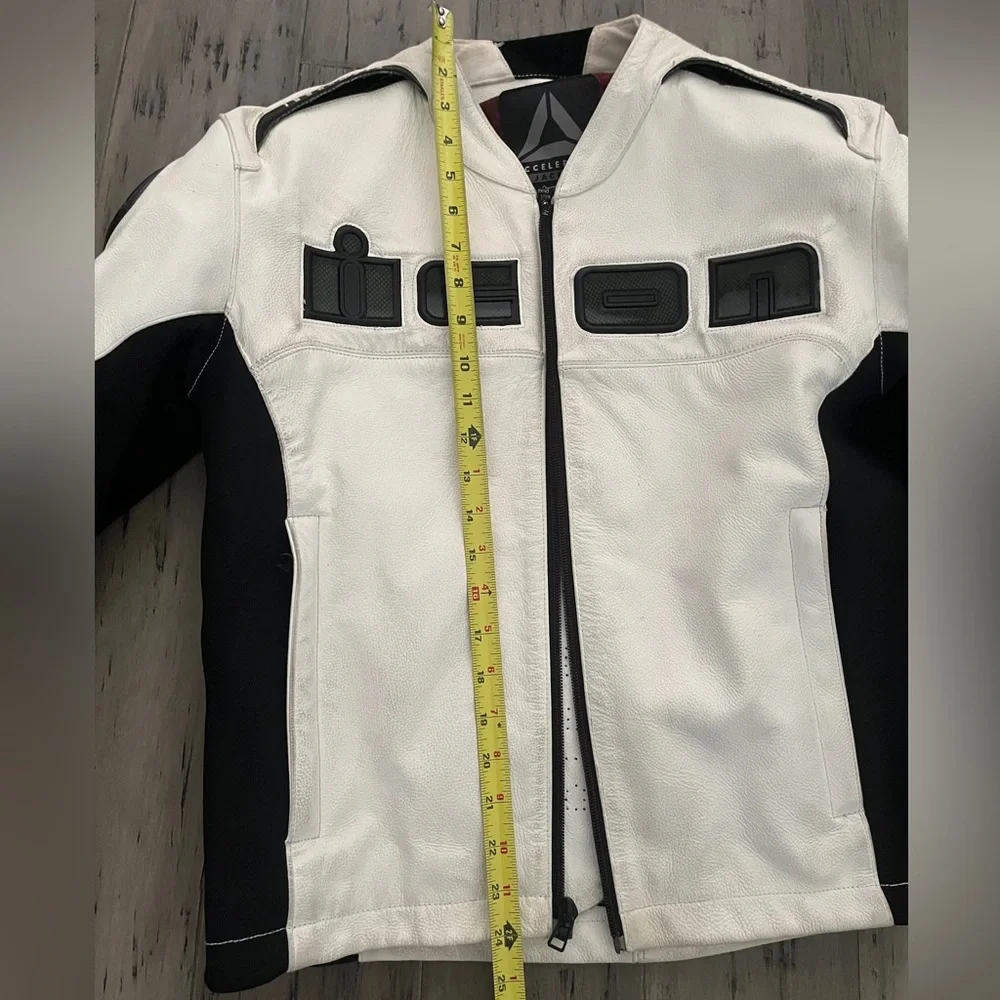 ICON Men’s Leather Motorcycle Jacket With Body Armor Size Medium - Picture 4 of 12